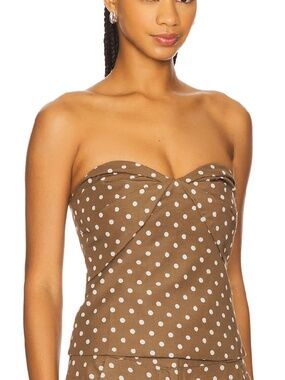 Amanda Uprichard x REVOLVE Soho Top in Chocolate Brown Polka Dot